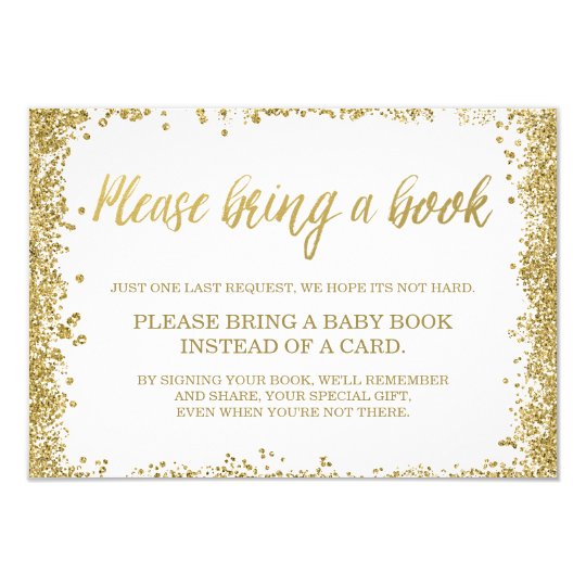 White Gold Faux Glitter Baby Shower Book Card