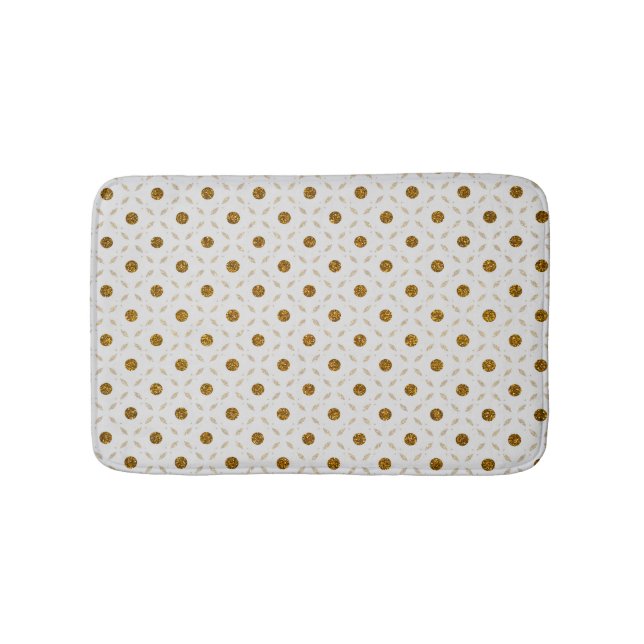 White gold faux glitter dots geometrical pattern bath mat (Front)
