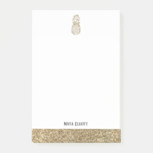 White + Gold Faux Glitter Pineapple & Border Post-it Notes