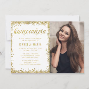 White Gold Faux Glitter Quinceanera 15th Birthday Invitation