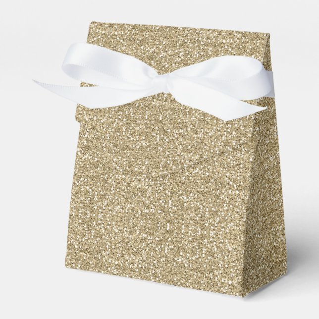 White Gold Faux Glitter Wrapping Paper Favor Box (Front Side)