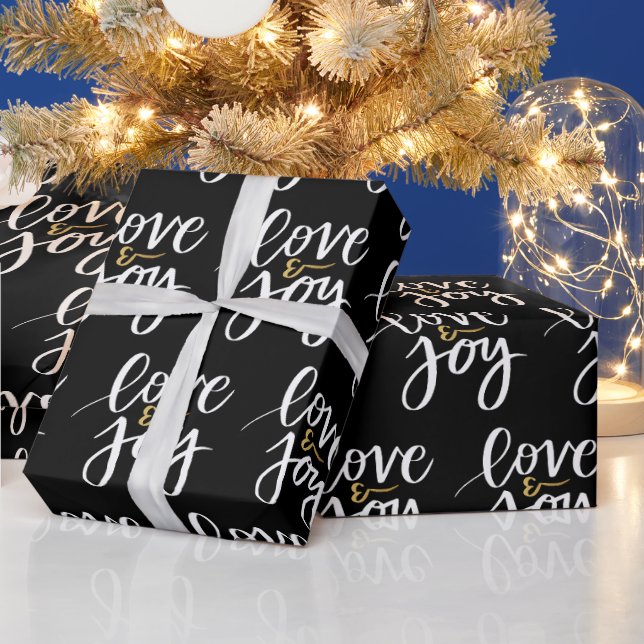 White Gold Festive Christmas Love & Joy  Wrapping Paper (Holidays)