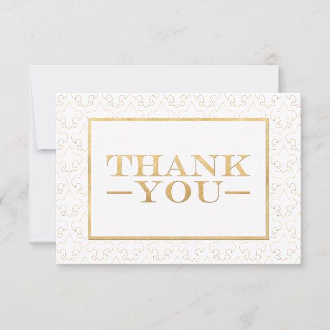 White & Gold Fleur De Lis Mariage Merci Cartes (Devant)