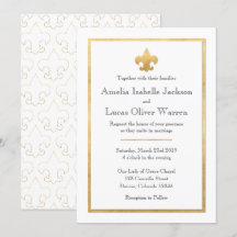 White & Gold Fleur De Lis Wedding Invitation
