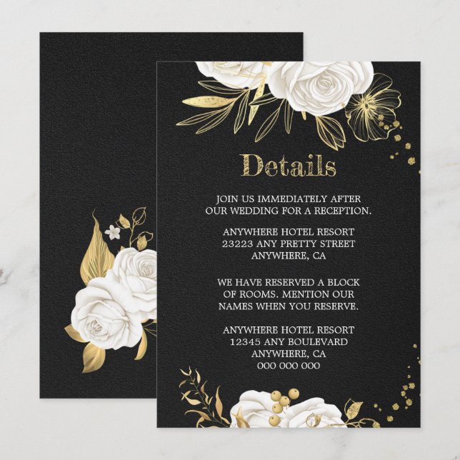 white gold floral black details enclosure card (Front/Back)