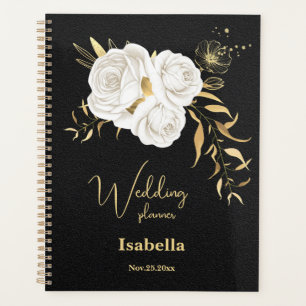 white gold floral black wedding planner
