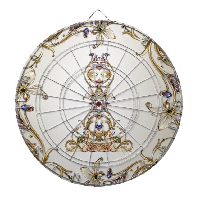 White Gold Floral Dartboard (Front)