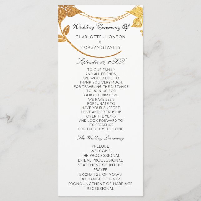 White Gold Floral Event Wedding Program Offical (Front)