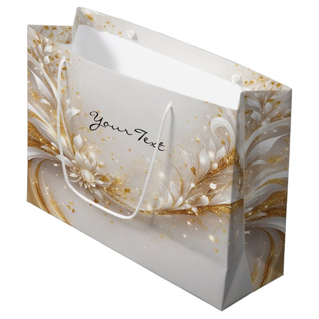White Gold Floral Gift Bag (Front Angled)
