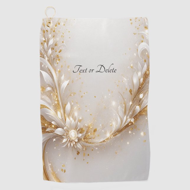 White Gold Floral Golf Towel (Front)
