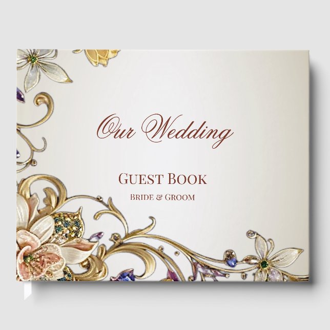 White Gold Floral Guest Book (Front)