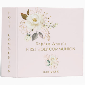 White Gold Floral Holy Communion Photo Album Binder