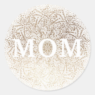 White Gold Floral MOM Formal Elegant Mothers Day Classic Round Sticker