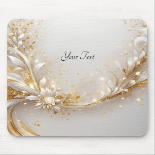 White Gold Floral Mousepad