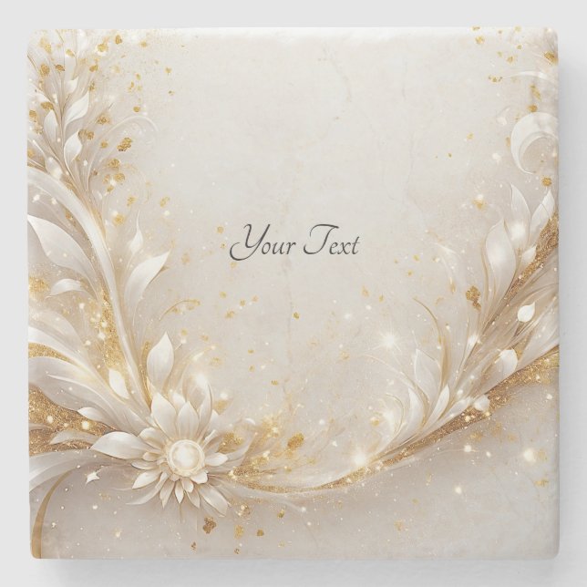 White Gold Floral Stone Coaster (Front)