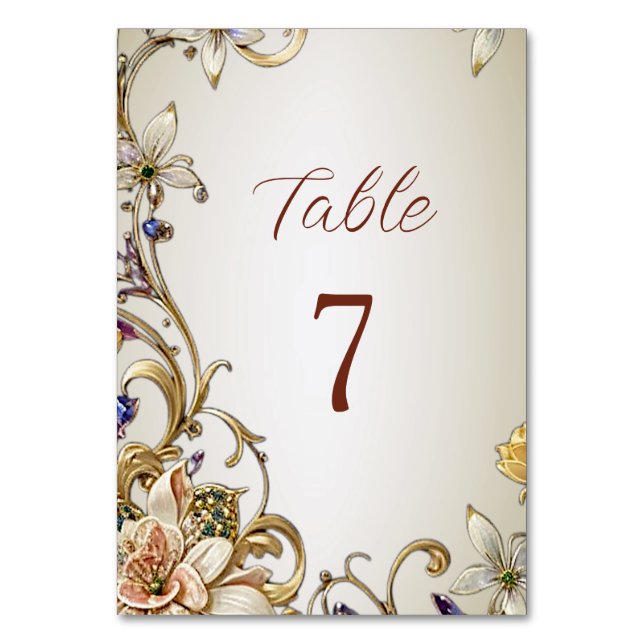 White Gold Floral Table Number (Front)