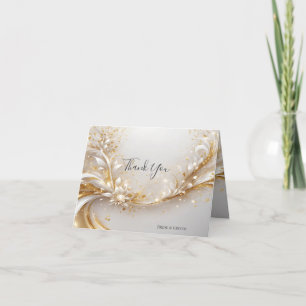 White Gold Floral Thank You Card