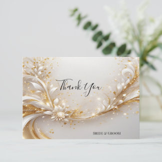 White Gold Floral Thank You Card