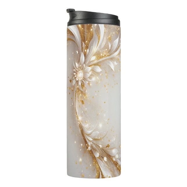 White Gold Floral Thermal Tumbler (Rotated Right)