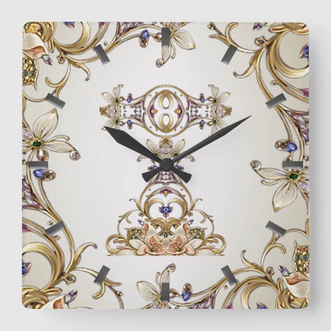White Gold Floral Wall Clock (Front)