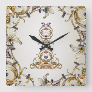 White Gold Floral Wall Clock