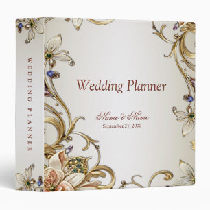White Gold Floral Wedding Planner Binder
