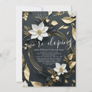 White Gold Floral Wreath Photo Wedding Elopement Invitation