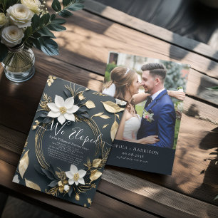 White Gold Floral Wreath Photo Wedding Elopement Invitation