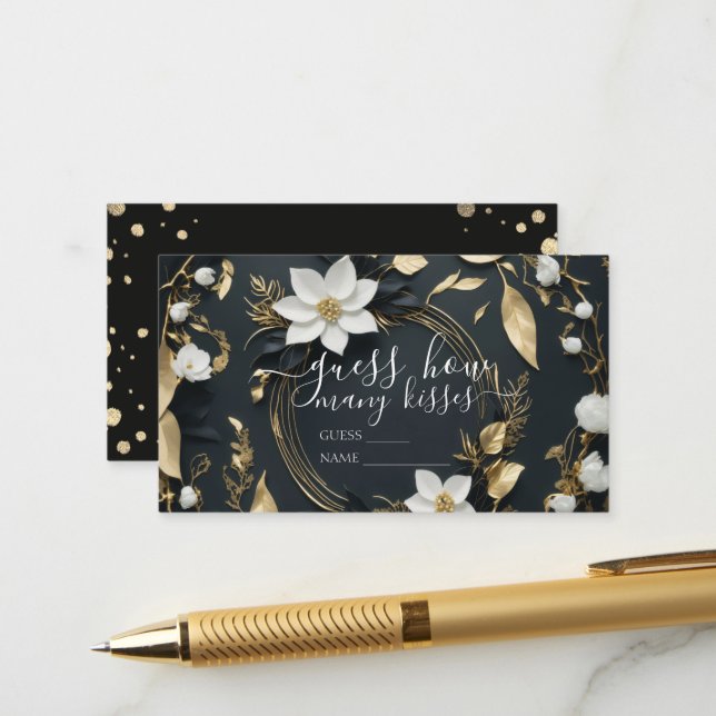White Gold Floral Wreath Wedding Bridal Shower Enclosure Card (Front/Back In Situ)