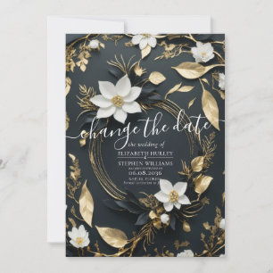 White Gold Floral Wreath Wedding Change The Date Save The Date