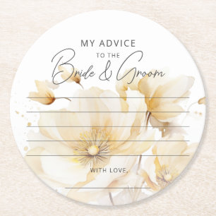 White Gold Flower Advice Bride Groom Favour Round Paper Coaster