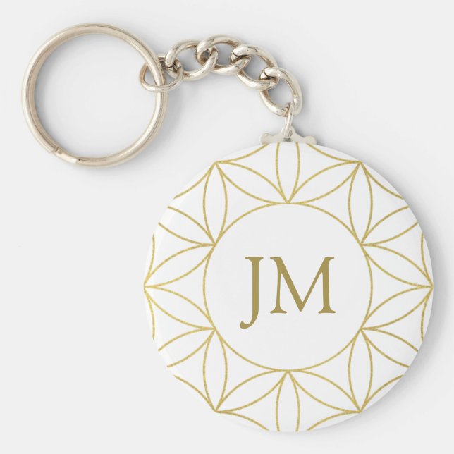 White & Gold Flower of Life Monogram Keychain (Front)