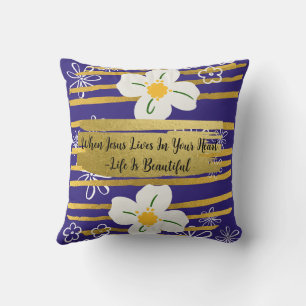 White & Gold Flower Throw Pillow