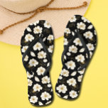 White Gold Flowers Black Flip Flops<br><div class="desc">Black flip flops with a pattern of white and gold flowers, these flip flops are perfect to dress up your outfit for any occasion. MORE designs in our store.</div>