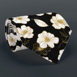 White Gold Flowers Black Tie<br><div class="desc">A beautiful pattern of white and gold flowers on black, this men's neck tie is cool for the office, a night on the town, a wedding, your own wedding ceremony, for the groom or groomsmen or give as a gift to your husband, dad, brother or best friend. More designs in...</div>