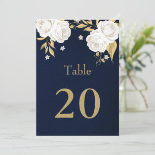 white gold flowers navy blue table number
