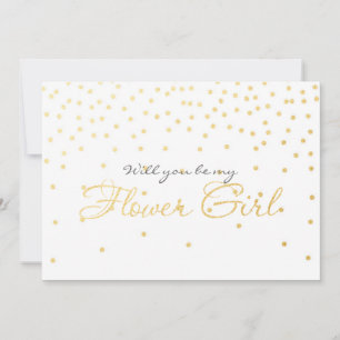 White Gold Foil Confetti FLOWER GIRL Card