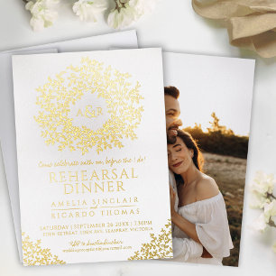 White gold foil monogram rehearsal dinner