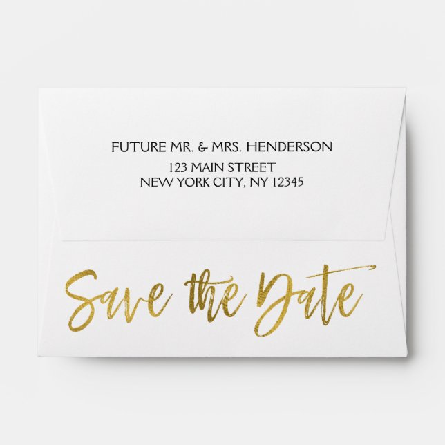 White Gold Foil Save the Date Envelope (Back (Top Flap))