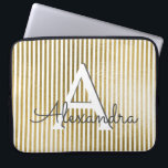 White & Gold Foil Striped Monogram & Initial Laptop Sleeve<br><div class="desc">White & Gold Foil Striped Monogram & Initial Case. This case can be customized to include your initial and first name.</div>