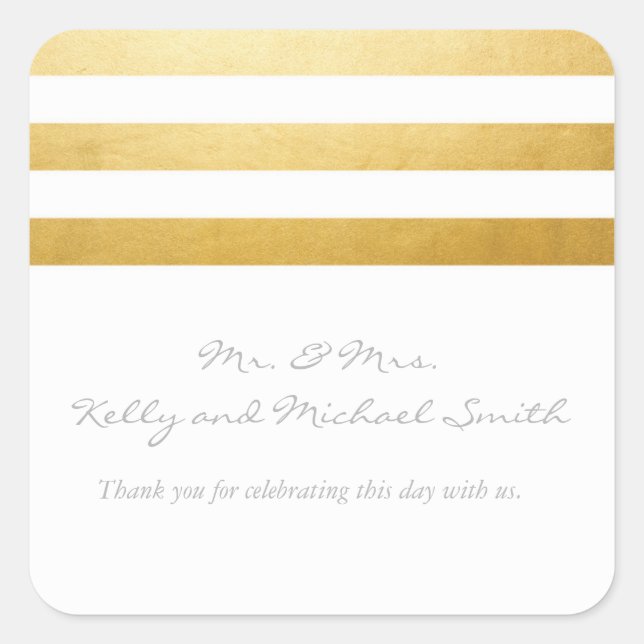 White & Gold Foil Stripes Elegant Sticker (Front)