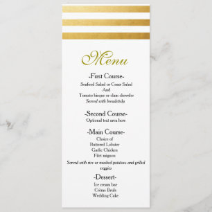 White & Gold Foil Stripes Elegant Wedding Menu