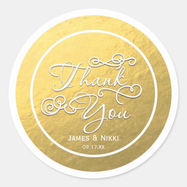 White & Gold Foil THANK YOU Type Wedding Sticker (Front)