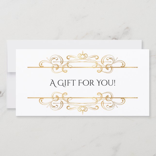 White Gold Foil Vintage Swirls Gift Certificate (Front)