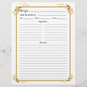 White Gold Foliage Recipe Binder Page