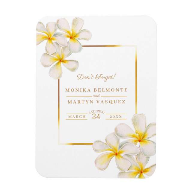White gold Frangipani reminder wedding invitation Magnet (Vertical)