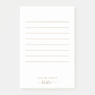 White & Gold From the Desk of Custom Lined Large Post-it Notes