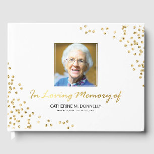 White Gold Funeral Condolence   Photo Memorial Guest Book