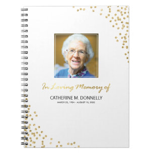 White Gold Funeral Condolence Photo Memorial Notebook