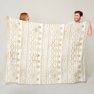 White Gold Geometric Aztec Tribal  Fleece Blanket